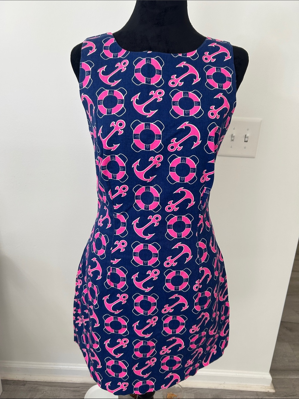 Macbeth Collection by Margaret Josephs Navy and Hot Pink Nautical Shift Dress